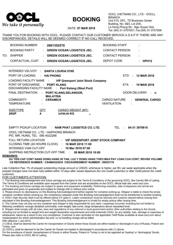 Những Nội Dung Chính Trên Booking Note Trade Intelligence Global nội dung chính trên booking note co so du lieu xuat nhap khau tradeint vn